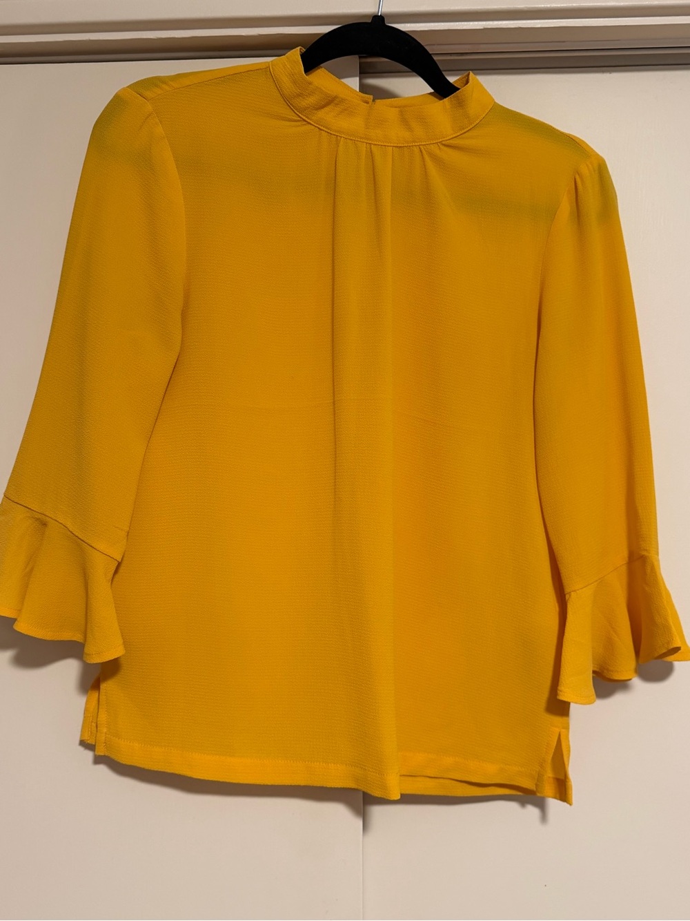 Only Bright Yellow Mock Neck Ruffle-Sleeve Blouse